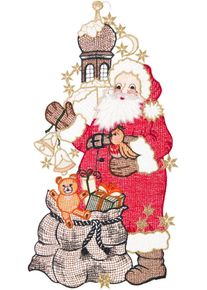 Fensterbild "Fensterbild "Santa Claus"(langer Mantel) farbig", rot (bunt), B:18cm H:37cm, Polyester, W. REUTER & SOHN - PLAUENER SPITZE, Fensterbilder, Fensterbild