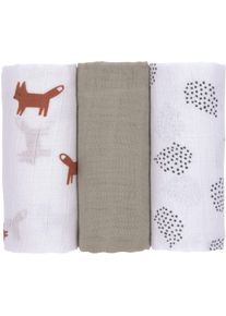 L&auml;ssig Stoffwindeln L&Auml;SSIG "Little Forest, Fuchs, Mulltuch Set M", Baby, Gr. 3 Stk., gr&uuml;n (wei&szlig;, olivgr&uuml;n), Baumwolle, Windeln Stoffwindeln, PETA-approved vegan