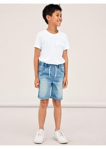 Jeansshorts name it "NKMRYAN JOGGER DNM L SHOR", Jungen, Gr. 152, N-Gr, blau (light blau denim), Denim/Jeans, Obermaterial: 70% Baumwolle, 27% Polyester, 3% Elasthan, Abriebeffekte, kurz, Jeans Jeansshorts, Baumwollmischung, elastisches B&uuml;ndchen, verstellbar