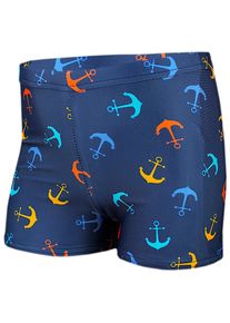 Badehose AQUARTI "Badehose Jungen Badehose Gestreift mit Motiven", Jungen, Gr. 128, N-Gr, orange (anker orange blau, dunkelblau), Obermaterial: 80% Polyester PES. 20% Elasthan EL., Badehosen Badehose