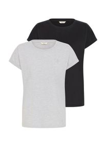 Rundhalsshirt oxmo "Rundhalsshirt OXCoda 2 Pack", Damen, Gr. L, schwarz (schwarz, lgm), Obermaterial: 50% Baumwolle CO. 50% Polyester PES., Shirts Rundhalsshirt