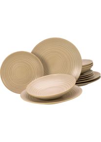 Tafelservice Creatable "Lava Stone Sand", beige (sand), 12 Stk., Steinzeug, Geschirr-Sets, Tafelservice, Teller Set, robuste, kratzfeste, seidenmatte Glasur