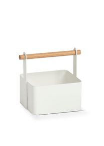 Organizer zeller PRESENT, wei&szlig;, B:13cm H:16cm T:14,3cm, Metall, Aufbewahrungsboxen, Organizer, Aufbewahrungskorb aus Metall/Holz, im Scandi Design