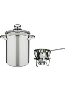Spargeltopf GSW, silber (edelstahlfarben), &Oslash;:16cm, T&ouml;pfe, Spargeltopf, inkl. Saucenw&auml;rmer, St&ouml;vchen, Teelicht, Induktion