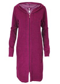 Damenbademantel AQUARTI "Bademantel Aquarti Damen Bademantel Rei&szlig;verschluss Streifenmuster" Gr. S, lila (streifenmuster lila), S, Obermaterial: 80% Baumwolle CO. 20% Polyester PES., Hausm&auml;ntel, Damenbademantel