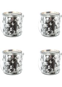 Windlicht CREATIV DECO "Weihnachtsdeko", silber (silberfarben), H:10cm &Oslash;:6,5cm, Glas, Kerzenhalter, Windlicht, Glas mit Stern-Struktur