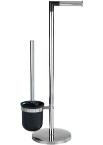 WC-Garnitur Wenko "Parus", silber (silberfarben), B:16,5cm H:57cm L:25,5cm, Edelstahl, Kunststoff, Reinigungsb&uuml;rsten, WC-Garnitur, Stand WC-Garnitur