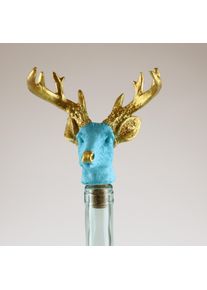 Flaschenverschluss AM Design "Hirsch", blau, B:12,5cm H:8,5cm L:14cm, Kork, Polyresin, Flaschenverschl&uuml;sse, Flaschenverschluss, 2er Set