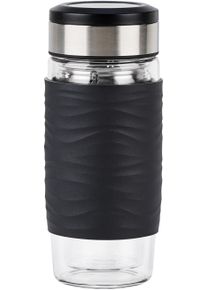 Thermobecher Emsa "Tea Mug", schwarz (schwarz, edelstahlfarben, transparent), B:8,2cm H:19,5cm &Oslash;:8,2cm, Edelstahl, Glas, Silikon, Trinkgef&auml;&szlig;e, Thermobecher, Teebecher, 400 ml, 100% dicht, 3-teilig, mit herausnehmbarem Tee-Sieb