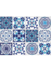 Fliesenaufkleber queence "Muster", blau (blau, wei&szlig;), B:15cm H:15cm T:0,1cm, Fliesenaufkleber, Fliesenaufkleber, Stickerfliesen, selbstklebend, Sticker, 12er Set