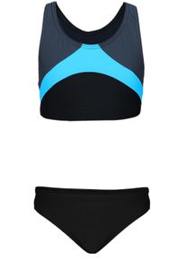 Bustier-Bikini AQUARTI "Bikini M&auml;dchen Sport Bikini Racerback Bustier & Bikinislip", Kinder, Gr. 134, N-Gr, grau (schwarz, graphit, blau), Obermaterial: 80% Polyamid PA. 20% Elasthan EL., Bikini-Sets Bustier-Bikini
