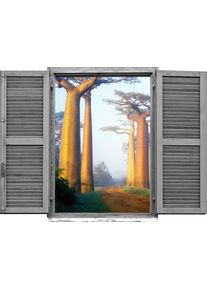 Wandtattoo queence "Affenbrotb&auml;ume", blau, B:80cm H:60cm T:0,1cm, Wandtattoos, Wandtattoo, Wandsticker, Wandbild, selbstklebend, 3D, Fenster