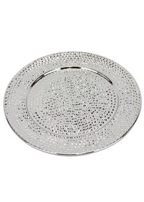Dekotablett I.GE.A. "Keramik-Schale", silber, B:25cm H:2cm, Keramik, Dekoschalen, Dekotablett, Dekoschale silber Tablett Weihnachtsdeko Deko Advents-Tablett rund