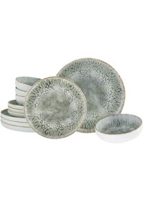 Teller-Set Creatable "Uno Volcano, Teller Set 12-tlg", beige (light), 12 Stk., Steinzeug, Geschirr-Sets, Teller-Set, Reaktivglasur, Vintage Style