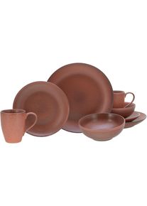 Kombiservice Creatable "Sierra Nevada", rot, 8 Stk., Steinzeug, Geschirr-Sets, Kombiservice, reaktive Spezialglasur, jedes St&uuml;ck ein Unikat