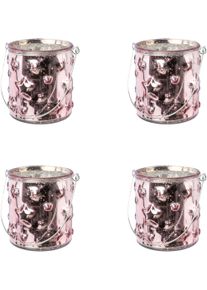 Windlicht CREATIV DECO "Weihnachtsdeko", rosa, H:10cm &Oslash;:6,5cm, Glas, Kerzenhalter, Windlicht, Glas mit Stern-Struktur