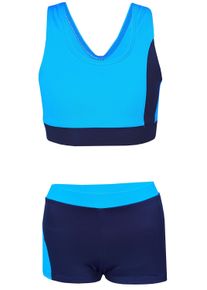 Bustier-Bikini AQUARTI "Badeanzug M&auml;dchen Sport Bikini - Racerback Bustier & Badehose", Kinder, Gr. 152, N-Gr, blau (dunkelblau, t&uuml;rkis), Obermaterial: 80% Polyamid PA. 20% Elasthan EL., Bikini-Sets Bustier-Bikini