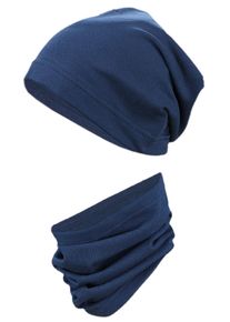 Beanie TUPTAM "M&uuml;tze Kinder Beanie M&uuml;tze Schlauchschal Set", Jungen, Gr. 48, blau (dunkelblau), Obermaterial: 94% Baumwolle CO. 6% Elasthan EL., M&uuml;tzen Beanie