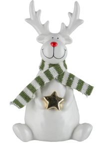 Weihnachtsfigur CREATIV HOME "Hirsch", wei&szlig;, B:12cm H:21cm T:8cm, Dekofiguren, Weihnachtsfigur, mit Schal