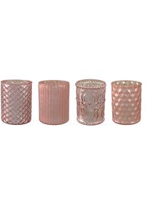 Windlicht CREATIV DECO, rosa, H:10cm &Oslash;:8cm, Glas, Kerzenhalter, Windlicht, mit unterschiedlich strukturierten Oberfl&auml;chen, 4er Set, H: ca. 10 cm