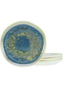 Dessertteller Creatable "Yuki", gr&uuml;n (gr&uuml;n, blau), &Oslash;:22cm, Steinzeug, Speiseteller, Dessertteller, Teller Set, reaktiver Digitaldruck, jedes St&uuml;ck ein Unikat