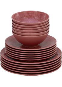 Teller-Set Creatable "Orient Mandala", rot, 18 Stk., Porzellan, Geschirr-Sets, Teller-Set, Teller Set, Speiseteller, Dessertteller und Schalen im Set