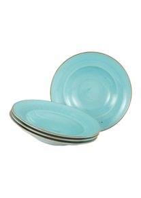 Pastateller Creatable "Vintage Nature, Pastateller 27 cm 4-tlg", blau (aqua), &Oslash;:27cm, Porzellan, Speiseteller, Pastateller, Teller Set, Handgemalt, Gesprenkelt, Rustikales Au&szlig;enband