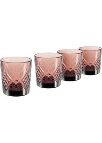 Whiskyglas Creatable "Trinkglas Eugene", lila (violett), H:9cm &Oslash;:8,4cm, Glas, Trinkgef&auml;&szlig;e, Whiskyglas, Gl&auml;ser Set, dekorative Struktur, Trendfarbe violett, 300 ml, 4-teilig