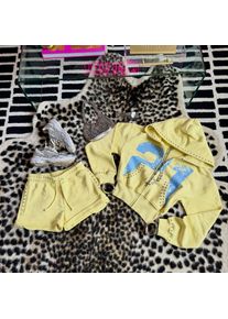 2 Pcs Hoodie Co-ords Yellow Mellow Athletic Set Rivet 21 Print Graphic Sweatsets Y2K Retro Hoodie Summer Shorts Women Sport Sets