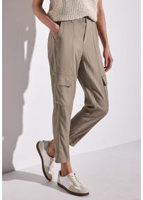 Paperbag-Hose Street One, Damen, Gr. 36, L&auml;nge 28, grau (vintage stone), Web, Obermaterial: 68% Lyocell, 32% Viskose, unifarben, lang, Hosen Paperbag-Hose, im Cargo-Look