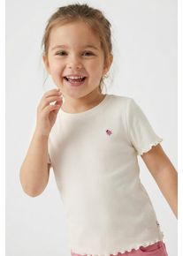 T-Shirt Tom Tailor, M&auml;dchen, Gr. 104/110, soft cream wei&szlig;, Jersey, Obermaterial: 93% Baumwolle, 7% Elasthan, unifarben, regular fit normal, Rundhals, gewellter Abschluss, Shirts T-Shirt, mit Print