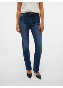 V&eacute;ro Moda Straight-Jeans VERO MODA "VMFLASH MR STRAIGHT JEANS LI3300 GA NOOS", Damen, Gr. XS (34), L&auml;nge 30, blau (dunkelblau denim), Denim/Jeans, Obermaterial: 89% Baumwolle, 9% Elastomultiester, 2% Elasthan, unifarben, gerade lang, Jeans Straight-Jeans, Baumwollmischung mit Stretch, regular waist, straight fit