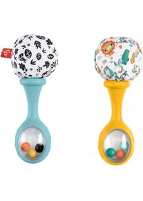 Rassel Fisher-Price "Rumba-Rasseln mit Stoff, blau/gelb", bunt, Greifspielzeug, BabyH:14cm L:3cm, Kunststoff, Rassel, H:14cm L:3cm