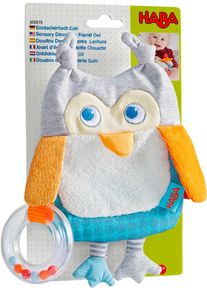 Greifspielzeug Haba "Entdeckertuch Eule", blau, Greifspielzeug, Baby, Baumwolle, Polyester, Greifspielzeug