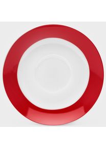Untertasse Van Well "Teller Set, Vario", rot (rot, wei&szlig;), B:15,5cm H:6,5cm T:15,5cm &Oslash;:14,5cm, Porzellan, Speiseteller, Untertasse, Porzellan, sp&uuml;lmaschinen- und mikrowellengeeignet, &Oslash; 14,5 cm