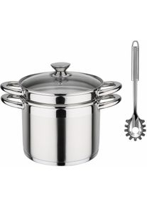 Spaghettitopf GSW "Treviso", silber (silberfarben), &Oslash;:22cm, T&ouml;pfe, Spaghettitopf, Induktion, 6 Liter, inkl. Pastal&ouml;ffel