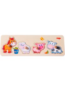 Steckpuzzle Haba "Bauernhof-Tierkinder", bunt, Puzzles, KinderB:30cm H:1,7cm T:10,3cm, Holz, Motiv, Steckpuzzle, B:30cm H:1,7cm T:10,3cm