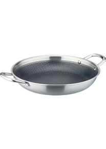 Servierpfanne GSW "Inoxxa Black", silber (silberfarben), H:6cm &Oslash;:32cm, Pfannen, Servierpfanne, Pfanne aus Dreischicht-Material mit Antihaft-Versiegelung