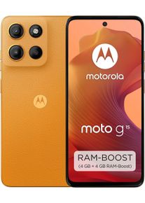 Motorola Smartphone "moto g15", Energieeffizienz: A, orange (sunrise orange), 128 GB, Mobiltelefone, Smartphone