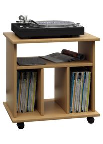 Wohnzimmertisch Vcm "Holz Schallplatten LP Regal Rollen Retal", braun (buche), B:60cm T:45cm, Sideboards, Wohnzimmertisch