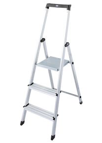 Stehleiter Krause "Solidy", grau (aluminiumfarben), B:42cm H:11cm L:140cm, Aluminium, Leitern, Stehleiter, Aluminium, 1x3 Stufen, Arbeitsh&ouml;he ca. 262 cm
