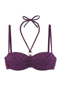 B&uuml;gel-Bandeau-Bikini-Top Lascana "Harper", Damen, Gr. 40, Cup D, lila (plum), Recycling-Polyester, Strukturmuster, gemustert, Bikini-Oberteile B&uuml;gel-Bandeau-Bikini-Top, aus eleganter Strukturware
