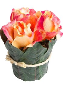 Kunstblume BOTANIC-HAUS "Rosenarrangement gro&szlig; mit Bl&auml;ttern umwickelt", orange, B:13cm H:14cm T:13cm &Oslash;:13cm, Kunststoff, Kunstpflanzen, Kunstblume