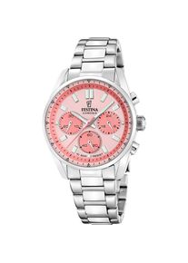 Chronograph Festina "Boyfriend Collection", silberfarben, rosa, Armbanduhren, Damen, Chronograph, Quarzuhr, Armbanduhr, Damenuhr, Herrenuhr, Edelstahlarmband, analog