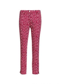 Chinos GOLDNER "Druckhose mit ausgefallenem Blumenmuster", Damen, Gr. 38, N-Gr, blau (marine, rot, gemustert), Obermaterial: 97% Baumwolle CO. 3% Elasthan EL., normal, Hosen Chinos, Ohne