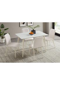 Essgruppe OTTO HOME "Kryce", creme, creme, Struktur (100% Polyester), Sitzm&ouml;bel-Sets, Essgruppe, Strukturstoff, robustem Metallgestell, Tischplatte aus Sinterstein