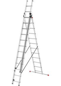 Vielzweckleiter Hailo "HobbyStep combi", rot (aluminiumfarben, schwarz, rot), B:19cm H:347cm L:48cm, Aluminium, Kunststoff, Leitern, Vielzweckleiter, Aluminium Kombileiter 3-teilig 3x12 Sprossen