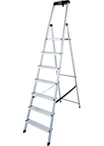 Stehleiter Krause "Safety", grau (aluminiumfarben), B:52cm H:11cm L:230cm, Aluminium, Leitern, Stehleiter, Aluminium, 1x7 Stufen, Arbeitsh&ouml;he ca. 350 cm
