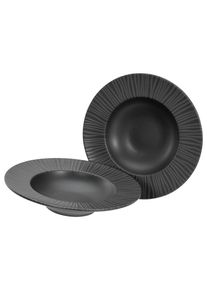 Pastateller Creatable "Vesuvio Black, Pasta Gourmetteller Set 2-tlg", schwarz, &Oslash;:27cm, Steinzeug, Speiseteller, Pastateller, Teller Set, Seidenmatte Spezialglasur, Ausdruckstarkes Relief