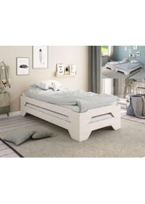 Massivholzbett OTTO HOME "Melwine &ndash; Stapelbett aus massiver Kiefer, platzsparend & flexibel", wei&szlig;, B:94cm H:23cm L:204cm, Betten, Massivholzbett, Mit Lattenrost, ideal als G&auml;stebett, FSC zertifiziert, Made in Europe